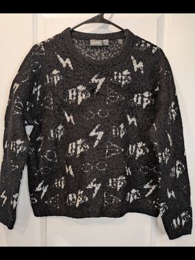 Harry Potter Fuzzy Knit Pullover Sweater Black Spell Icons Primark Size L